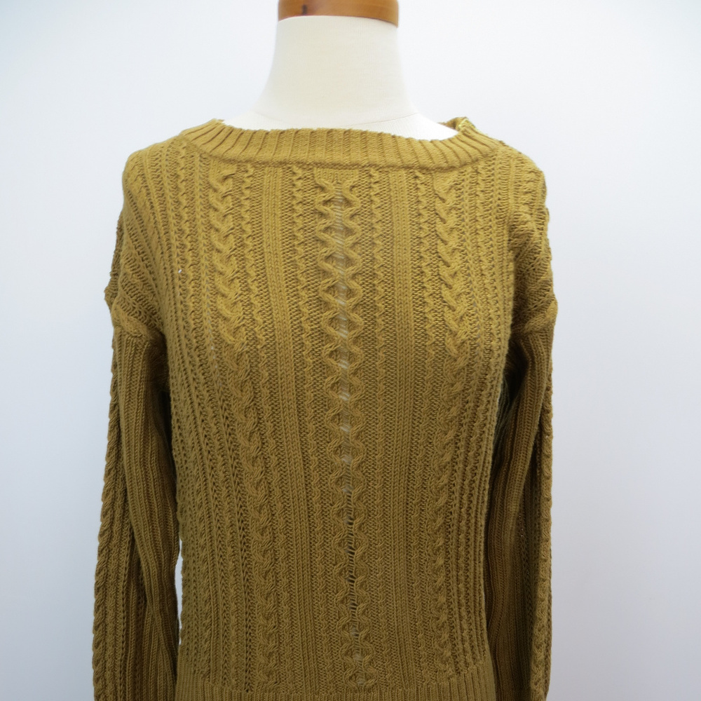 J Crew Sweater M Brown Crew Neck Shoulder Zippers Cable Knit Preppy Academia
